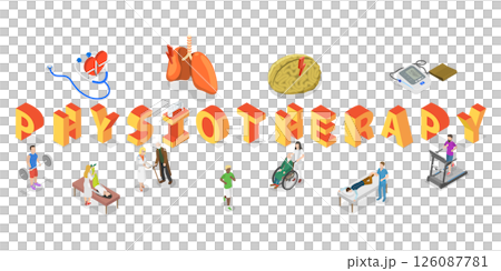 3D Isometric Flat  Illustration of Physiotherapy, Healthcare and Rehabilitation 126087781