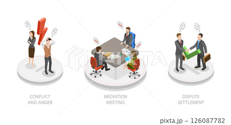 3D Isometric Flat  Illustration of Mediation, Resolving Conflicts Through Mediator 126087782