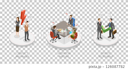 3D Isometric Flat  Illustration of Mediation, Resolving Conflicts Through Mediator 126087782