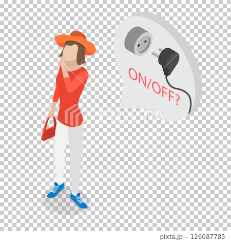 3D Isometric Flat  Illustration of Memory Issues, A Person Unsure If Electrical Device Is Turned On Or Off 126087783