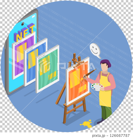 3D Isometric Flat Illustration of Non-fungible Token, NFT Token in Crypto Artwork 3D Isometric Flat Illustration of Non-fungible Token, NFT Token in Crypto Artwork 126087787
