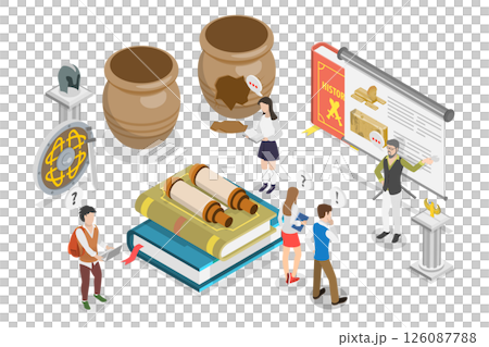 3D Isometric Flat Illustration of History School Subject, Study Of Past Events 3D Isometric Flat Illustration of History School Subject, Study Of Past Events 126087788