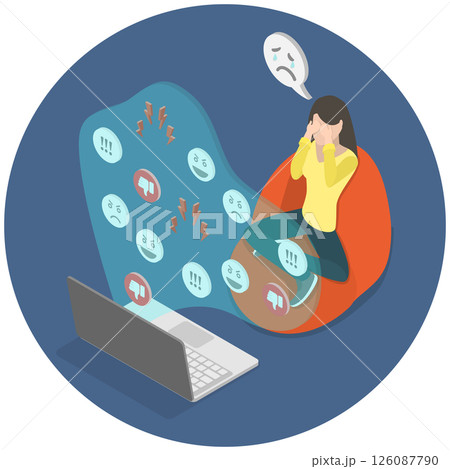 3D Isometric Flat Illustration of Cyber Bullying And Violence, Cyberbullying On Social Media 3D Isometric Flat Illustration of Cyber Bullying And Violence, Cyberbullying On Social Media 126087790
