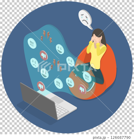3D Isometric Flat  Illustration of Cyber Bullying And Violence, Cyberbullying On Social Media 126087790