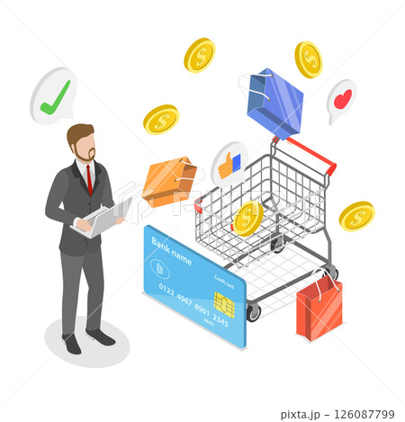 3D Isometric Flat Illustration of Online Shopping, Digital Marketing and Promotion 3D Isometric Flat Illustration of Online Shopping, Digital Marketing and Promotion 126087799