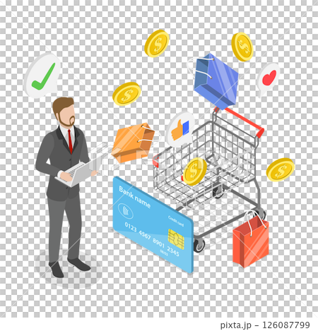 3D Isometric Flat  Illustration of Online Shopping, Digital Marketing and Promotion 126087799