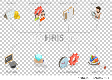 3D Isometric Flat  Illustration of Human Resource Management System, HRMS 126087804