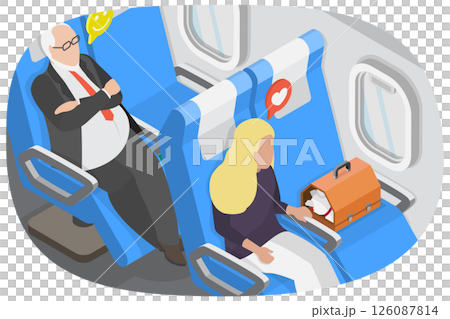 3D Isometric Flat  Illustration of Passengers Of Business Class, Aircraft Board Interior 126087814