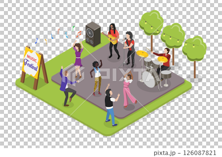 3D Isometric Flat  Illustration of Entertainment Event, Singing and Dance Party With Friends 126087821