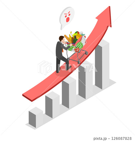 3D Isometric Flat Illustration of Rising Food Prices, Impact Of Inflation, Economic Consequences 3D Isometric Flat Illustration of Rising Food Prices, Impact Of Inflation, Economic Consequences 126087828