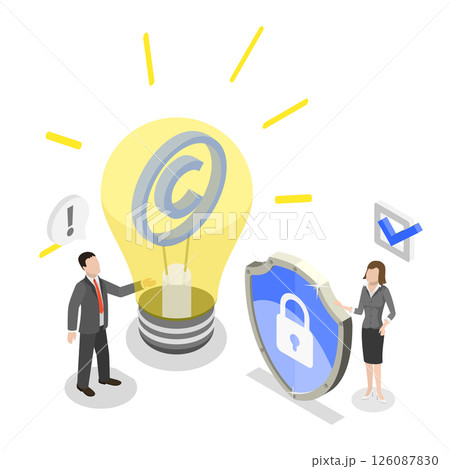 3D Isometric Flat  Illustration of Intellectual Property, Important Aspects of Copyright And Patent 126087830