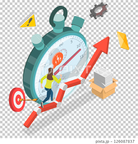 3D Isometric Flat  Illustration of Work Time Management, Strategies For Increasing Productivity And Efficiency 126087837