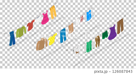 3D Isometric Flat Illustration of Clothes Ropes, Drying Accessories after Washing 3D Isometric Flat Illustration of Clothes Ropes, Drying Accessories after Washing 126087843