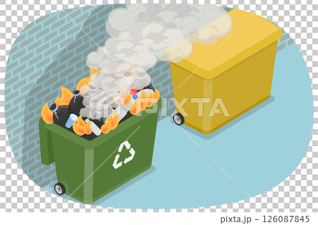 3D Isometric Flat Illustration of Burning Garbage, Fire in a Trash Can 3D Isometric Flat Illustration of Burning Garbage, Fire in a Trash Can 126087845