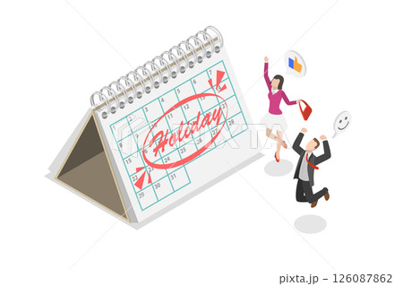3D Isometric Flat  Illustration of Employee Long Holiday, Annual Leave 126087862