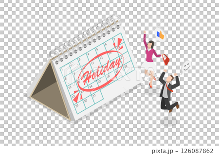 3D Isometric Flat  Illustration of Employee Long Holiday, Annual Leave 126087862
