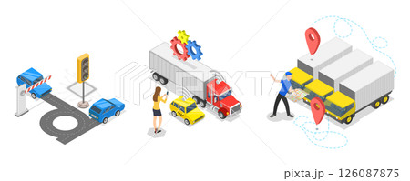 3D Isometric Flat Illustration of Logistics and Technologies, Smart Car System 3D Isometric Flat Illustration of Logistics and Technologies, Smart Car System 126087875