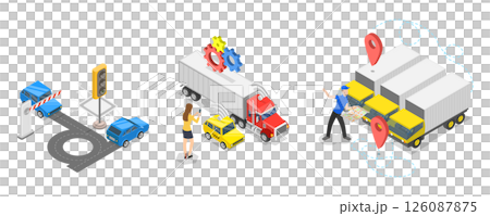 3D Isometric Flat Illustration of Logistics and Technologies, Smart Car System 3D Isometric Flat Illustration of Logistics and Technologies, Smart Car System 126087875