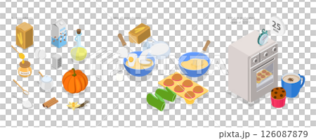 3D Isometric Flat Illustration of Pumpkin Muffins Recipe, Delicious Baked Treat 3D Isometric Flat Illustration of Pumpkin Muffins Recipe, Delicious Baked Treat 126087879