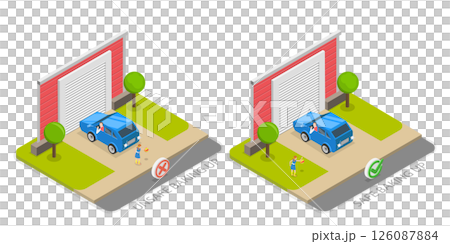 3D Isometric Flat  Illustration of Car Back Driving Safity, Tips And Rules for Drivers 126087884