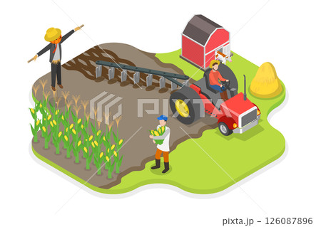 3D Isometric Flat  Illustration of Agricultural Workers, Farming And Crop Production 126087896