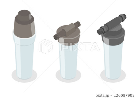 3D Isometric Flat  Illustration of Water Filters, Safe Drinking Water, Removing Impurities 126087905