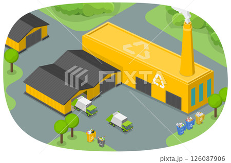 3D Isometric Flat Illustration of Waste Management Facilities, Garbage Processing And Disposal 3D Isometric Flat Illustration of Waste Management Facilities, Garbage Processing And Disposal 126087906
