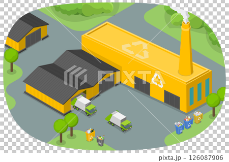 3D Isometric Flat Illustration of Waste Management Facilities, Garbage Processing And Disposal 3D Isometric Flat Illustration of Waste Management Facilities, Garbage Processing And Disposal 126087906