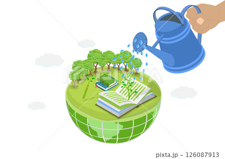 3D Isometric Flat  Illustration of Sustainable and Friendly Environment, Awareness about Importance of Protecting Nature 126087913