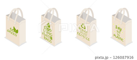 3D Isometric Flat  Illustration of Eco-friendly Bags, Sustainable Shopping And Reusable Packaging 126087916