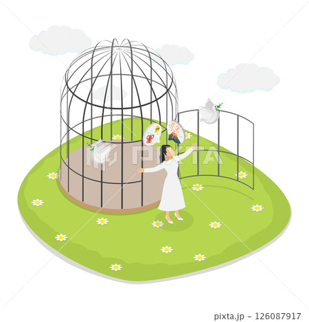 3D Isometric Flat  Illustration of Breaking Free, Achieving Independence And Liberty Through Hard Work And Perseverance 126087917