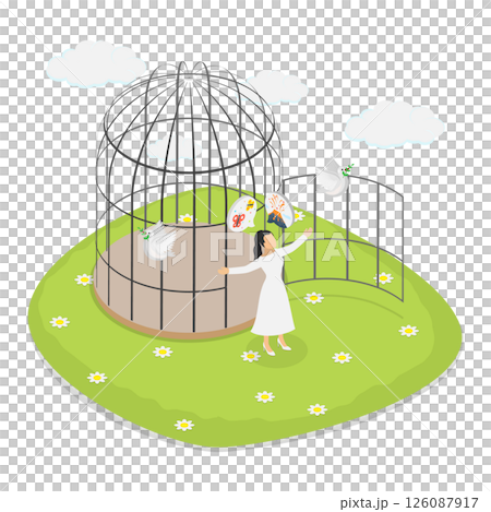 3D Isometric Flat  Illustration of Breaking Free, Achieving Independence And Liberty Through Hard Work And Perseverance 126087917