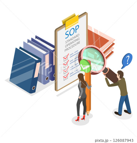 3D Isometric Flat  Illustration of Standard Operating Procedure, SOP, Guidelines For Consistent Procedures In A Business Setting 126087943
