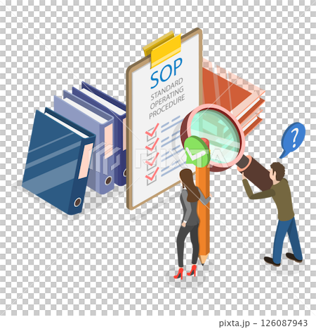 3D Isometric Flat  Illustration of Standard Operating Procedure, SOP, Guidelines For Consistent Procedures In A Business Setting 126087943