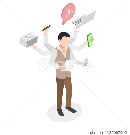 3D Isometric Flat Illustration of Multitasking Businessman, Efficient Entrepreneur Juggling Multiple Tasks To Improve Productivity And Management Skills 3D Isometric Flat Illustration of Multitasking Businessman, Efficient Entrepreneur Juggling Multiple Tasks To Improve Productivity And Management Skills 126087946