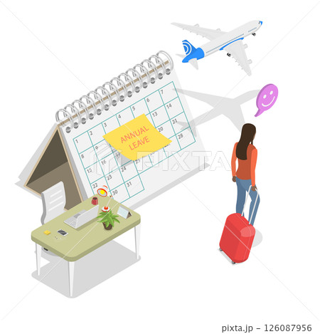 3D Isometric Flat Illustration of Annual Leave, Relaxing From Hard Work 3D Isometric Flat Illustration of Annual Leave, Relaxing From Hard Work 126087956
