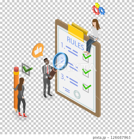 3D Isometric Flat Illustration of List Of Rules, Compliance and Regulations 3D Isometric Flat Illustration of List Of Rules, Compliance and Regulations 126087963