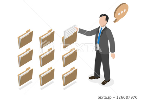 3D Isometric Flat  Illustration of Data Manager, Organize Files And Documents For Efficient Management And Indexing 126087970