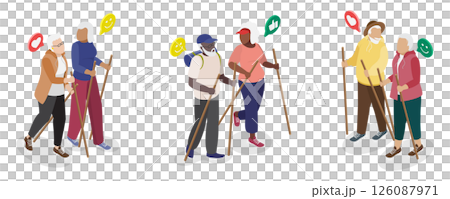 3D Isometric Flat  Illustration of Diverse Elderly People, Seniors Embrace Active Lifestyle, Diversity And Cheerfulness 126087971