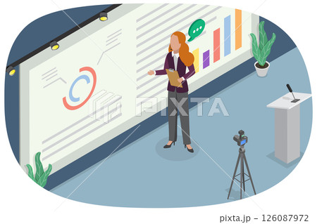 3D Isometric Flat  Illustration of Public Speaking, Business Seminar or Conference 126087972