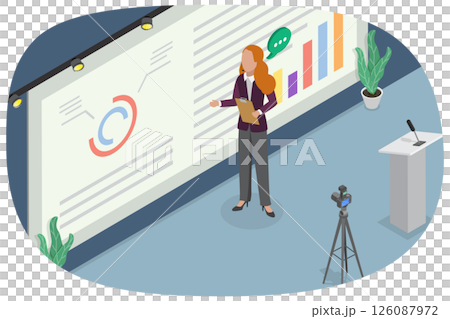 3D Isometric Flat  Illustration of Public Speaking, Business Seminar or Conference 126087972