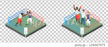 3D Isometric Flat  Illustration of Boxing People, Scenes Of Boxers In The Ring 126087975
