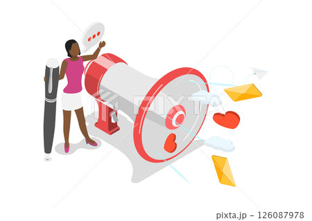 3D Isometric Flat Illustration of Promotion Strategy, Social Media Marketing 3D Isometric Flat Illustration of Promotion Strategy, Social Media Marketing 126087978