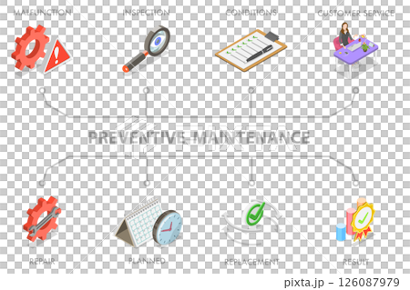 3D Isometric Flat Illustration of Preventive Maintenance, Reliable Repair Process and Monitoring 3D Isometric Flat Illustration of Preventive Maintenance, Reliable Repair Process and Monitoring 126087979