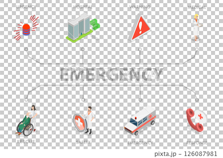 3D Isometric Flat  Illustration of Emergency, Infographic Outline 126087981