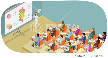 3D Isometric Flat  Illustration of Medical Lecture, Dental School Lesson 126087989