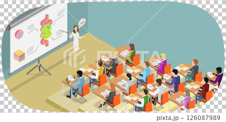 3D Isometric Flat  Illustration of Medical Lecture, Dental School Lesson 126087989