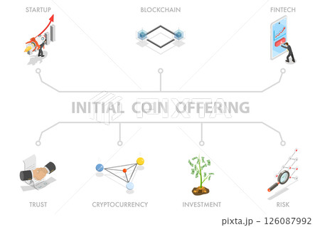 3D Isometric Flat  Illustration of Initial Coin Offering, ICO, Digital Technologies 126087992