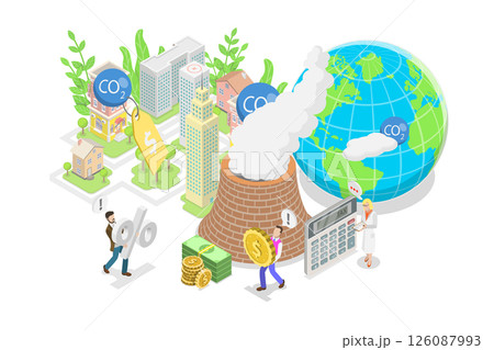 3D Isometric Flat  Illustration of Carbon Tax, Low Air Pollution and Environmental Responsibility 126087993