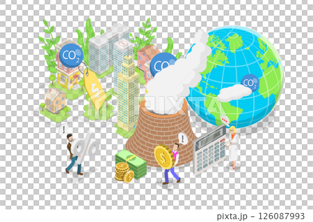 3D Isometric Flat  Illustration of Carbon Tax, Low Air Pollution and Environmental Responsibility 126087993